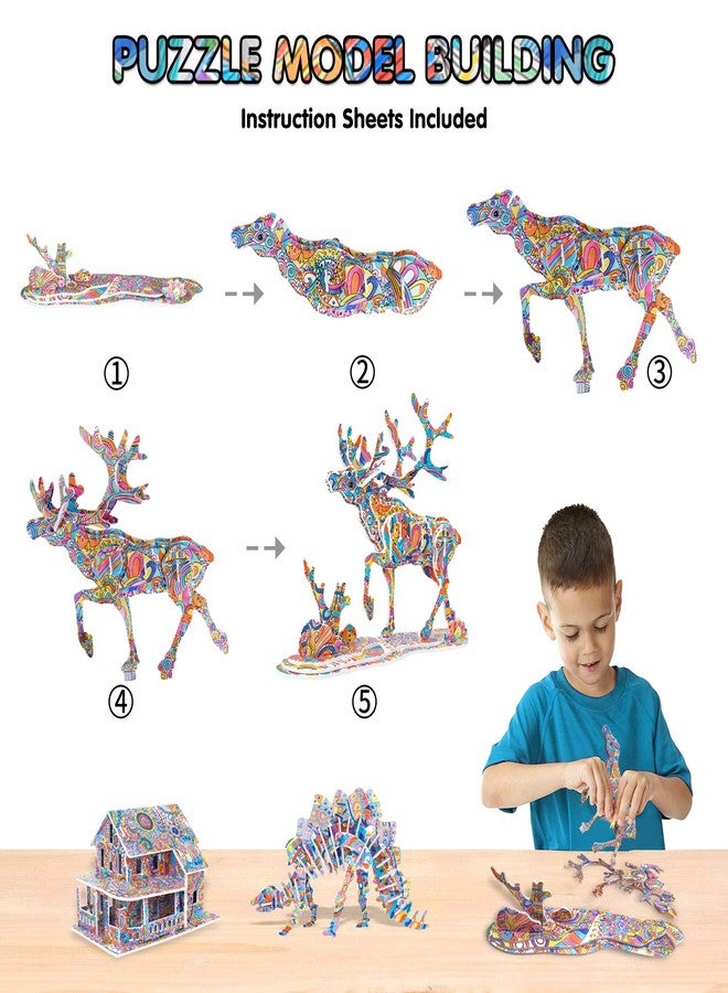 BEARUN 3D Coloring Puzzle Set, Arts and Crafts for Girls and Boys Age 6 7 8 9 10 11 12 Year Old, Fun Educational Painting Crafts Kit with Supplies for Kids, Birthday Toy Gift for Kids - Image 3